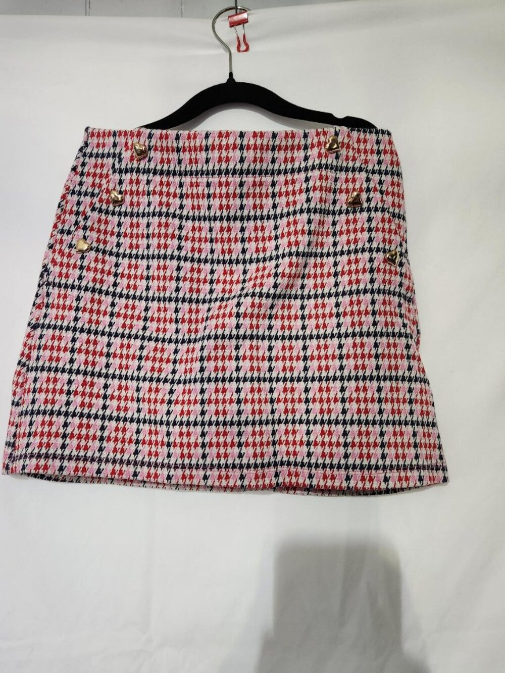 Old Navy Girls Houndstooth Plaid Skirt Size 8 Pink Heart Button A-Line